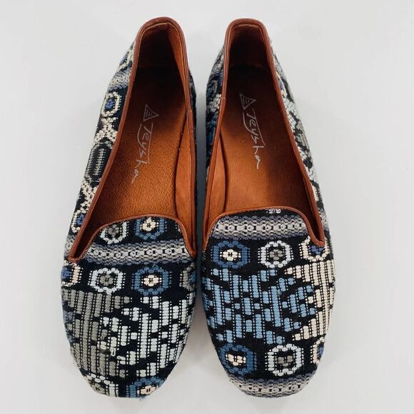 TEYSHA Custom Smoking Slipper Leather/Textile Blue/Black/Gray Size 37 - Picture 9 of 12